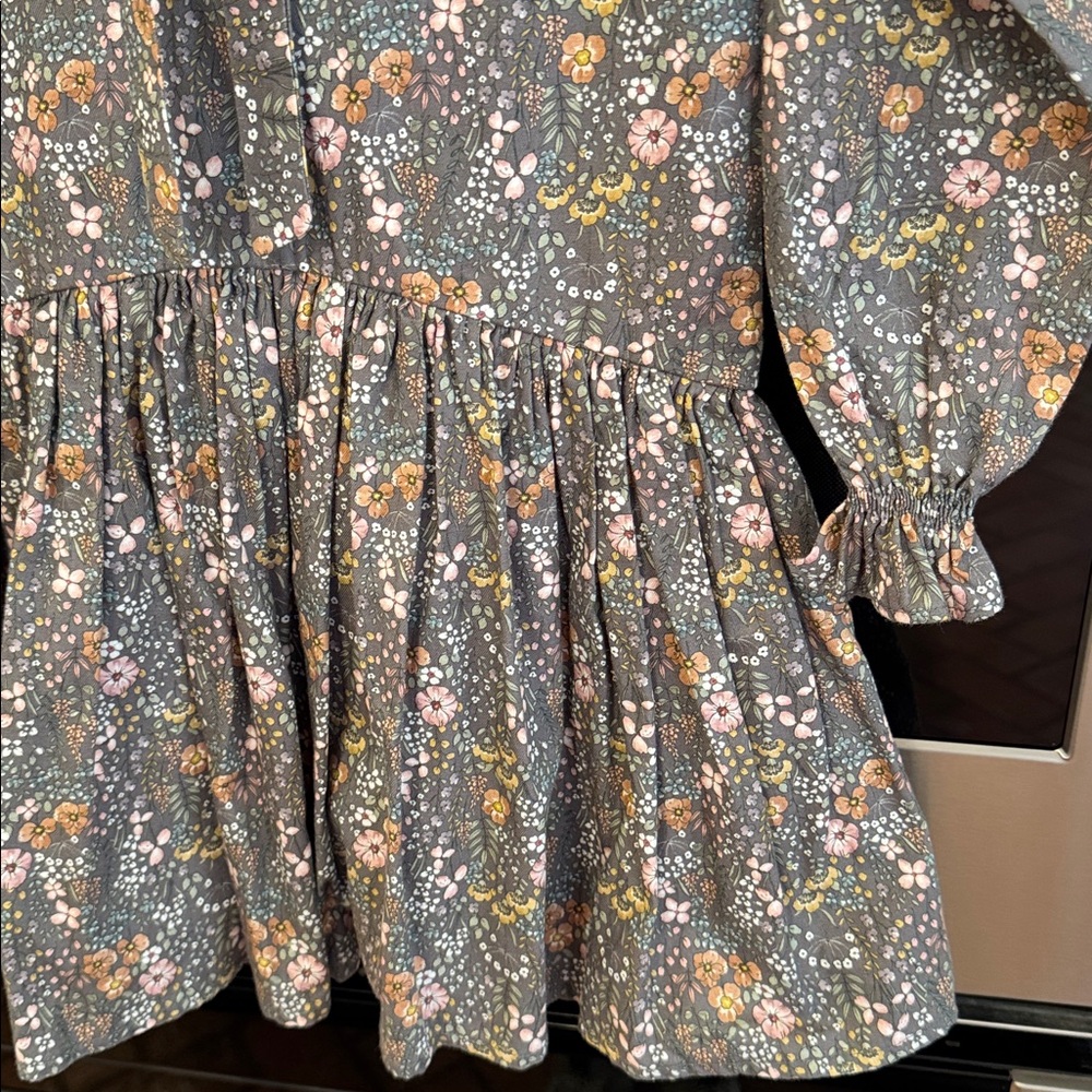 La Coqueta - Girls Gray Dress w/Pink & Mustard/Beige Flowers - Size: 6 - Picture 3 of 9